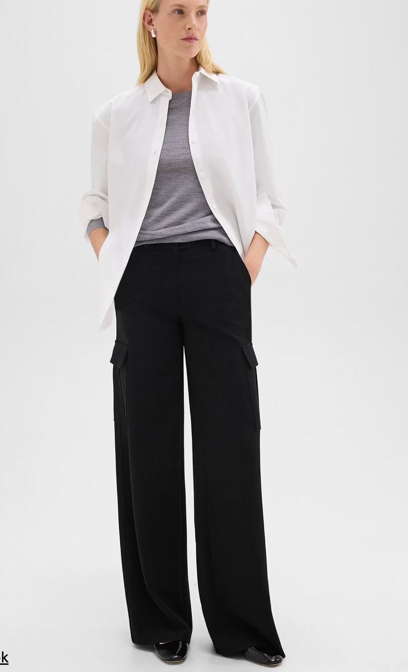 Theory Black Dress Pants Admiral Crepe Size 10 Wide Leg Cargo Pockets